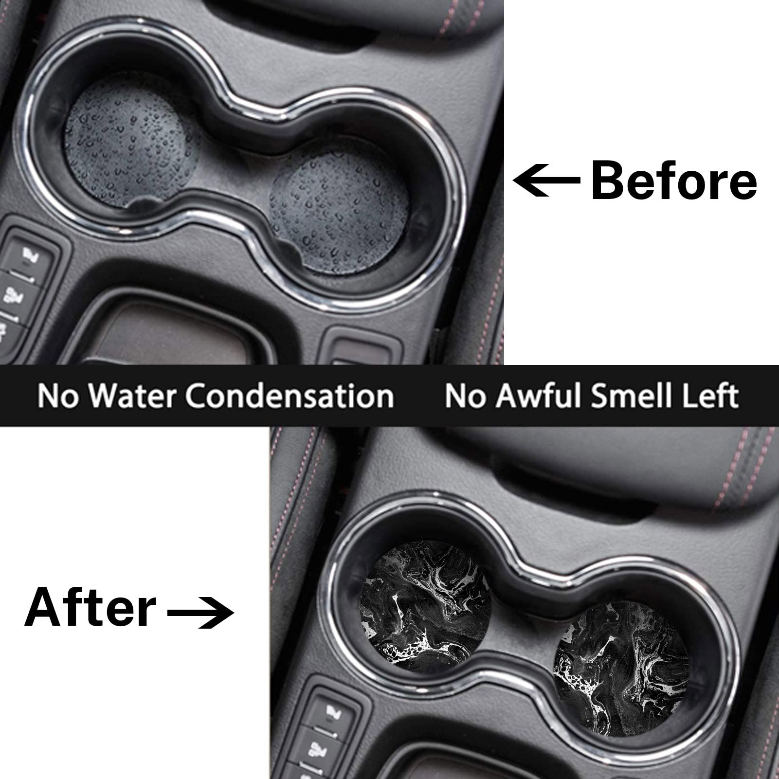 Britimes Absorbent Car Coasters 2 Pack For Cup Holders, 2.56'' Ceramic Stone & Non-Scratch Cork Base Drink Coasters Cupholder Bl